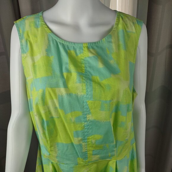 Lane Bryant Plus Size 16 Hi-Low Sleeveless Dress Green Blue Abstract Cotton - Picture 3 of 13